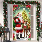 Santa And Reindeer Christmas Door Cover 71x35 Inch 