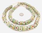 Ghana Handmade Olivine Green Multi Red Eye Recycled Glass African Trade Beads
