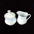 Vintage China Pearl Helen Creamer With Blue Flower Silver Trim Sugar Cream 4   t