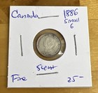 1886 Canadian Silver 5 Cents Small 6 Canada Type Coin