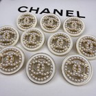 10 Chanel Buttons Gold White Cc Logo Metal 23mm Vintage