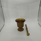 Vintage Solid Brass Mortar And Pestle Set Heavy Apothecary Pedestal Base Grinder