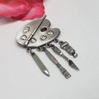 J Jonette Artist s Palette Brooch With Painting Dangles Pewter Silver Tone Pin