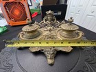 Antique 19th Century French Figural Louis Xv Style Bronze Double Inkwell Stand