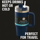 30 Oz Stainless Steel Travel Mug Tumbler W  Handle   Straw Hot Or Cold Cup Navy