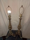 Pair Of Vintage Antique Falkenstein Cast Metal Brass Tone Table Lamps 22 28 Inch