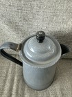 Antique Graniteware Coffee Pot With Tin Lid - Gray Swirl Speckled Enamel