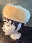 Vintage Styled By Gladys Ivory Mink Fur Pillbox Hat 1950 s 60 s Satin
