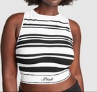 Pink Victoria s Secret Black And White Striped Lined Sports Bra Sz M Nwt