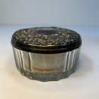 Vintage Glass Body Powder Box Jar Mirror Lid W  Puff   Screen Vanity Silver Top