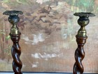 Pair English Victorian  Barley Twist Wooden Candlesticks C1900 12in