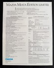 Rare  1991 Mazda Miata  edition Limitee   Canada   french Text  Sales Brochure 