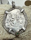 Authentic Spanish-colonial 2-reales Silver Shipwreck Cob Coin W  Date  In Bezel