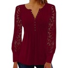 Women s Lace V-neck T-shirt Loose Casual Blouse Long Sleeve Summer Tops Pullover