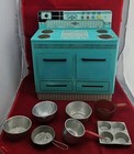 Vtg Usa 1950s Wolverine Tin Litho Metal Blue Toy Kitchen Stove W  Accessories