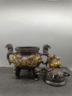 Collection Of Chinese Antique Gilding Bronze Artifacts  Erlong Xizhu Furnace