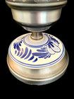 Vintage Candle Stick Holder W Glass Chimney   Cobalt   White Porcelain 11 5 Inch
