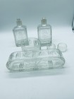 Vintage Etched Glass Vanity Set Perfume Bottles Tray Jar Dishes Floral Design
