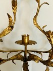 Gilt Metal Tole Candelabra Wall Sconce Antiqued Gold Hollywood Regency Vtg 19 