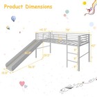 Twin Metal Loft Bed W slide Guardrails Built-in Ladder Low Bed Frame Silver
