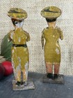 Pair distressed Antique Small Hand Carved Painted Soldier Band Musician Figures