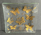 Vintage Georges Briard Square Textured Glass Gold Butterfly Dish Trinket Tray 6 