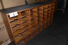 Vintage Antique Oak Apothecary Mail Station Storage Cabinet 78x18 5x44 