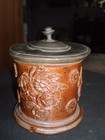 French 19th C Lidded Salt Glaze Stoneware Tobacco Jar Relief Floral Decoration