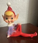 Vintage Rossini Mcm Japan Ceramic Red Sitting Pixie Elf Figurine Christmas Read