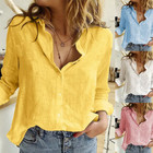Women s Cotton Linen Plain Blouse T-shirt Ladies Baggy Long Sleeve Casual Tops 