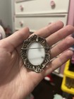 Oval Floral Porcelain Cameo-style Brooch Pin Silver-tone Metal Frame