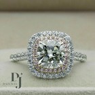 3 Ct Cushion Cut Moissanite Double Halo Engagement Ring Solid 14k White Gold