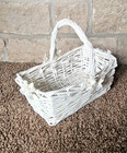 Vintage White Wicker Bridal Basket With White Satin Flowers 10 X 9 X 5
