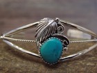 Navajo Indian Sterling Silver Feather   Turquoise Bracelet - Largo