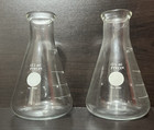 2 Pyrex Glass 125ml Clear Erlenmeyer Flasks No  4980 Narrow Mouth 4 25   X 2 5  