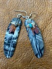 Picasso Marble Serpentine Feather Navajo Hand Carved Sterling Silver Hook