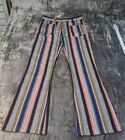 Vtg 70s Hippy Flare Bell Bottom Homemade Pants Usa 32x30 Boho Striped Groovey