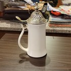 Vintage Art Pottery Nelson Mccoy Metal Lidded Fox Hunting Hound Ceramic Stein 