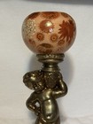 Victorian Cast Metal Bronze Color Cherub With Orange Glass Globe Centerpiece