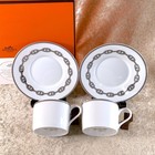 Hermes Paris Tea Cup And Saucer Chaine D ancre Platinum Porcelain 2 Sets W box