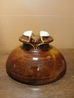 Vintage Brown Glazed Ceramic Insulator 6 5  D    3 5  H  Marked Victor R 00