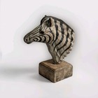 Antique Hand-carved Wooden Zebra Head On Pedestal 10  Hand-painted Glass Eyes