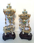 Two Chinese Vintage Gilded Sterling Silver With Enamel And Stones Elephants 