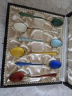 Vintage Demitasse Spoon Set Guilloche Enamel Gilt Sterling Silver Ela Denmark