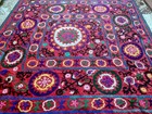 Red Handmade Embroidered Uzbek Suzani   136 X 133 Cm   Bohemian Textile Art
