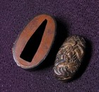 Edo Era Japan Antique Shakudo Dragon Fuchi Kashira Sword Fittings Katana Armor