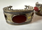Beautiful Pair Of Engraved Turkoman Silver Carnelian Matching Cuff Bracelets