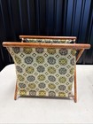 Vintage Foldable Sewing Yarn Knit Crochet Basket Caddy Tote Bag Wood Frame Mcm