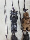 Vintage antique Chinese Hand Carved  Wooden Figures  Silk Cord 2 5- 3  Set Of 4