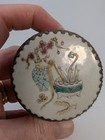 Vintage Porcelain Hand Painted Silver Plated Pill snuff Box 